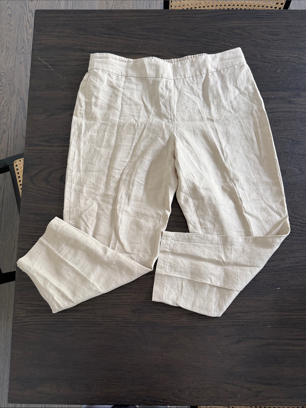Eileen Fisher Neutral Cream Linen Ankle Pants